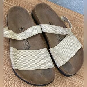 Birkenstock Birkis Curacao Ivory 2 Stretch Strap Slide Sandals Size EU 39 US 8